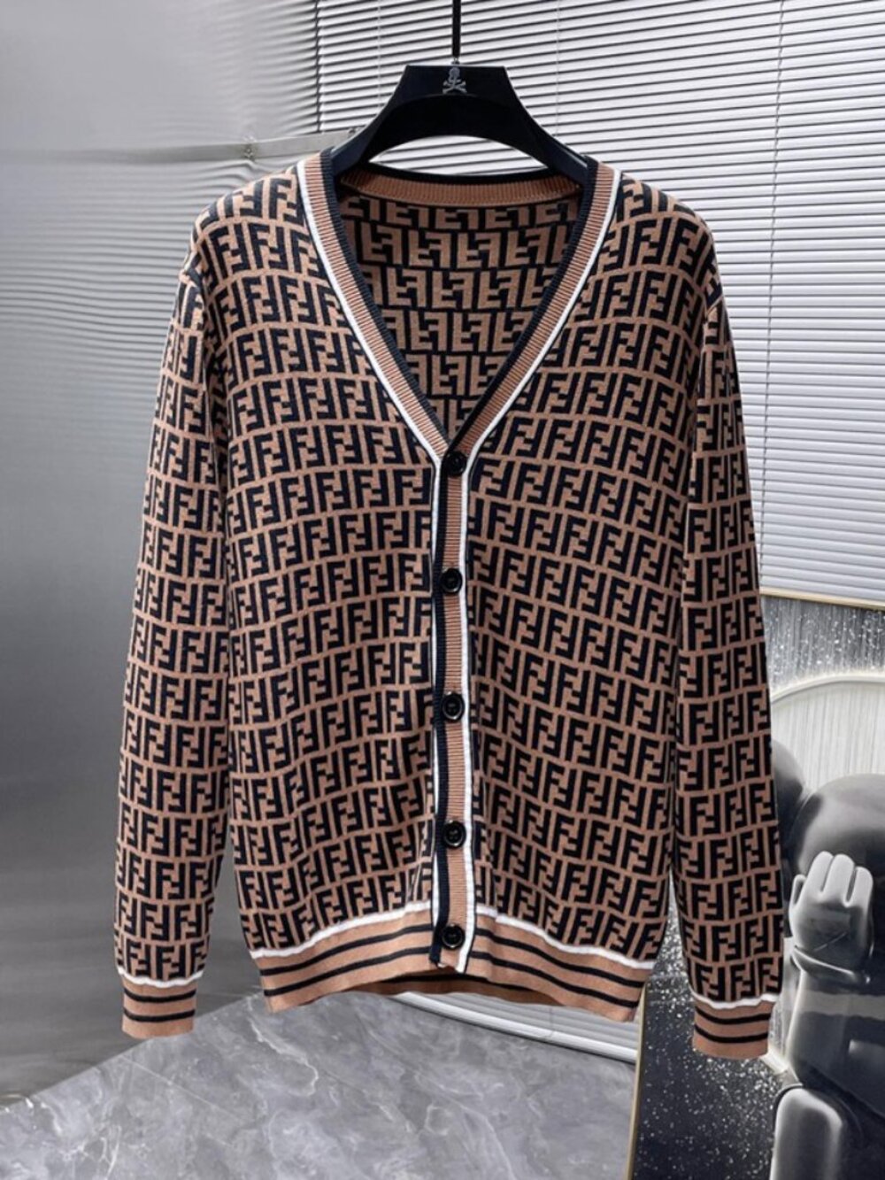 Fendi FF Zucca Monogram V‑Neck Knit Cardigan